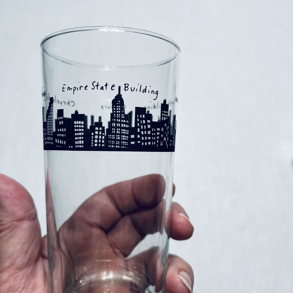 Fishs Eddy Glass 212 New York Skyline Black White Cityscape Highball Bar Lot 2